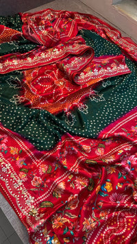 Pure Gajji Silk Lakdi Patta Digital Print Saree with Handcrafted Gota Patti Kutdana Sequins and Kasab Work