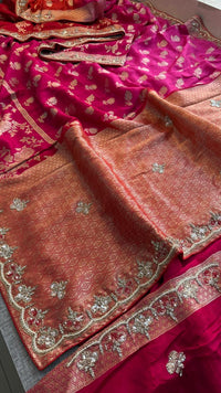 Pure Munga Silk Banarasi Saree with Handcrafted Kutdana Pearl Sequins and Zarkan Embroidery