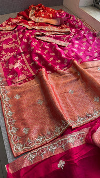 Pure Munga Silk Banarasi Saree with Handcrafted Kutdana Pearl Sequins and Zarkan Embroidery