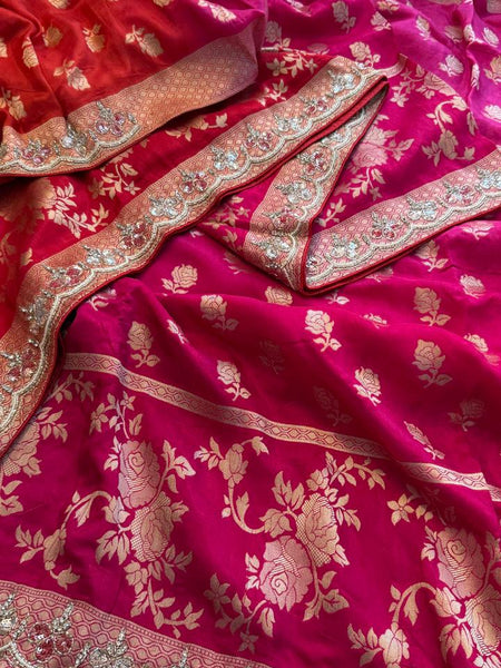Pure Munga Silk Banarasi Saree with Handcrafted Kutdana Pearl Sequins and Zarkan Embroidery