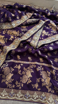 Pure Munga Silk Banarasi Saree with Handcrafted Kutdana Pearl Sequins and Zarkan Embroidery