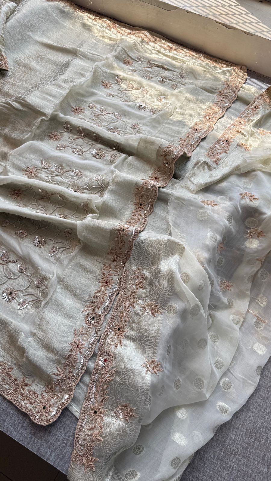 Zardozi And Pearl On Pure Khaddi Georgette Banarasi · 52 Artisan Hours of work · The Shringar Edit
