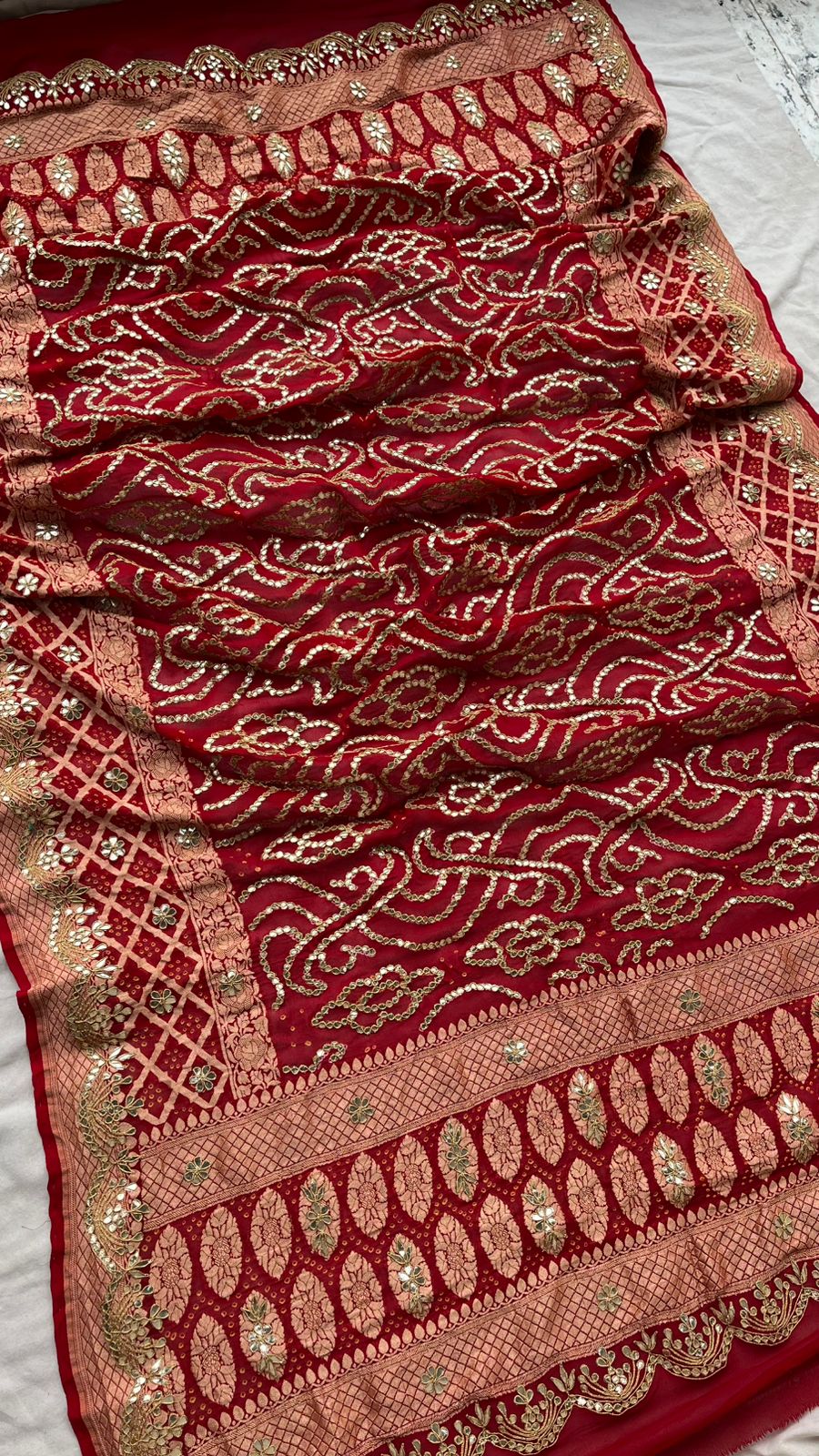 Bridal Royale Pure Khaddi Georgette Dupatta With Heavy Gotta Patti Jaal Handwork