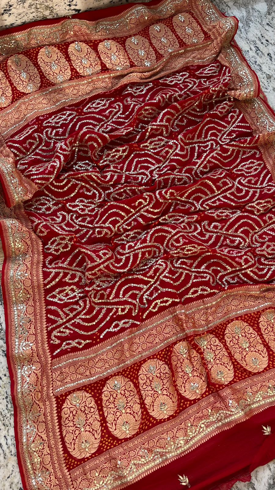 Maharani Bridal Pure Khaddi Georgette Dupatta With Heavy Jaal Gotta Patti & Dori Handwork