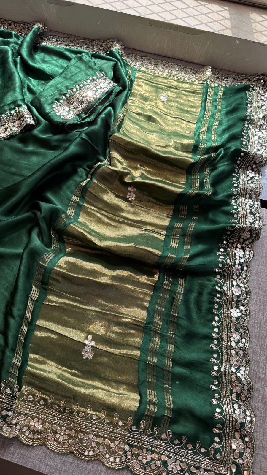 Pearl Sequins And Kutdana On Gajji Silk · 40 Artisan Hours of work · The Mehfil Edit