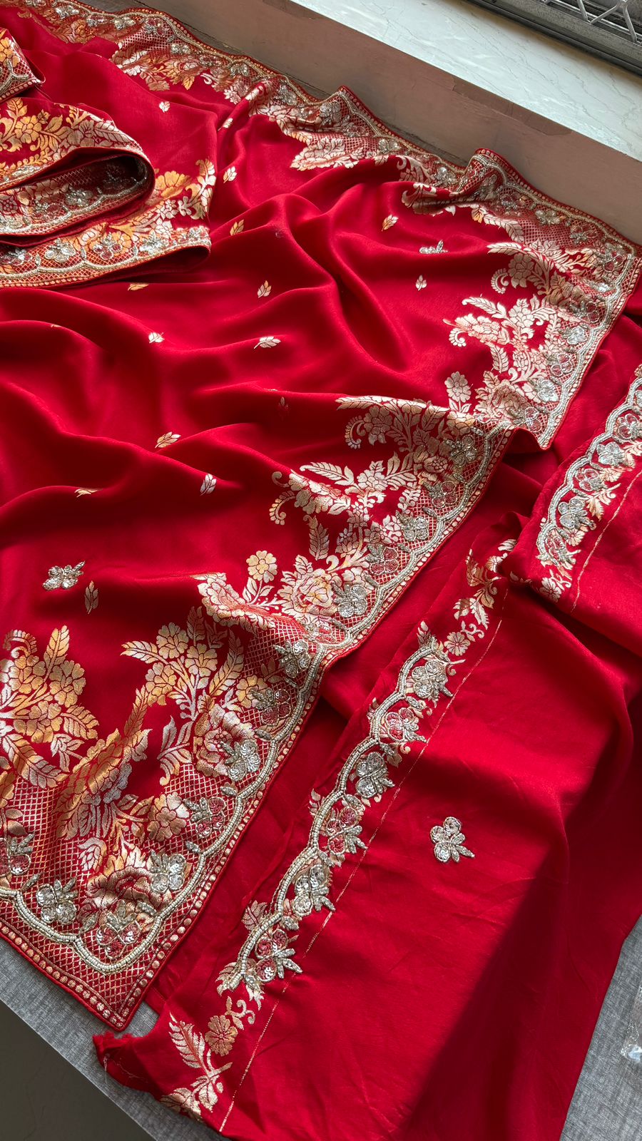 Kutdana Pearl And Sequins On Munga Silk Banarasi · 44 Artisan Hours of work · The Jashn Edit