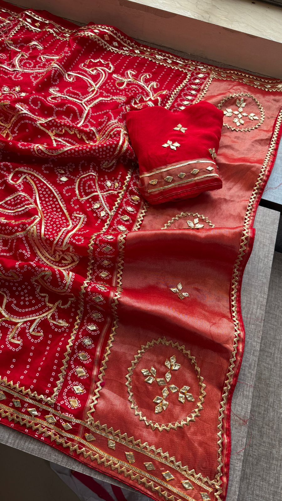Sikhiya Gotta Patti On Munga Silk Lakdi Patta · 48 Artisan Hours of work · The Gajra Edit
