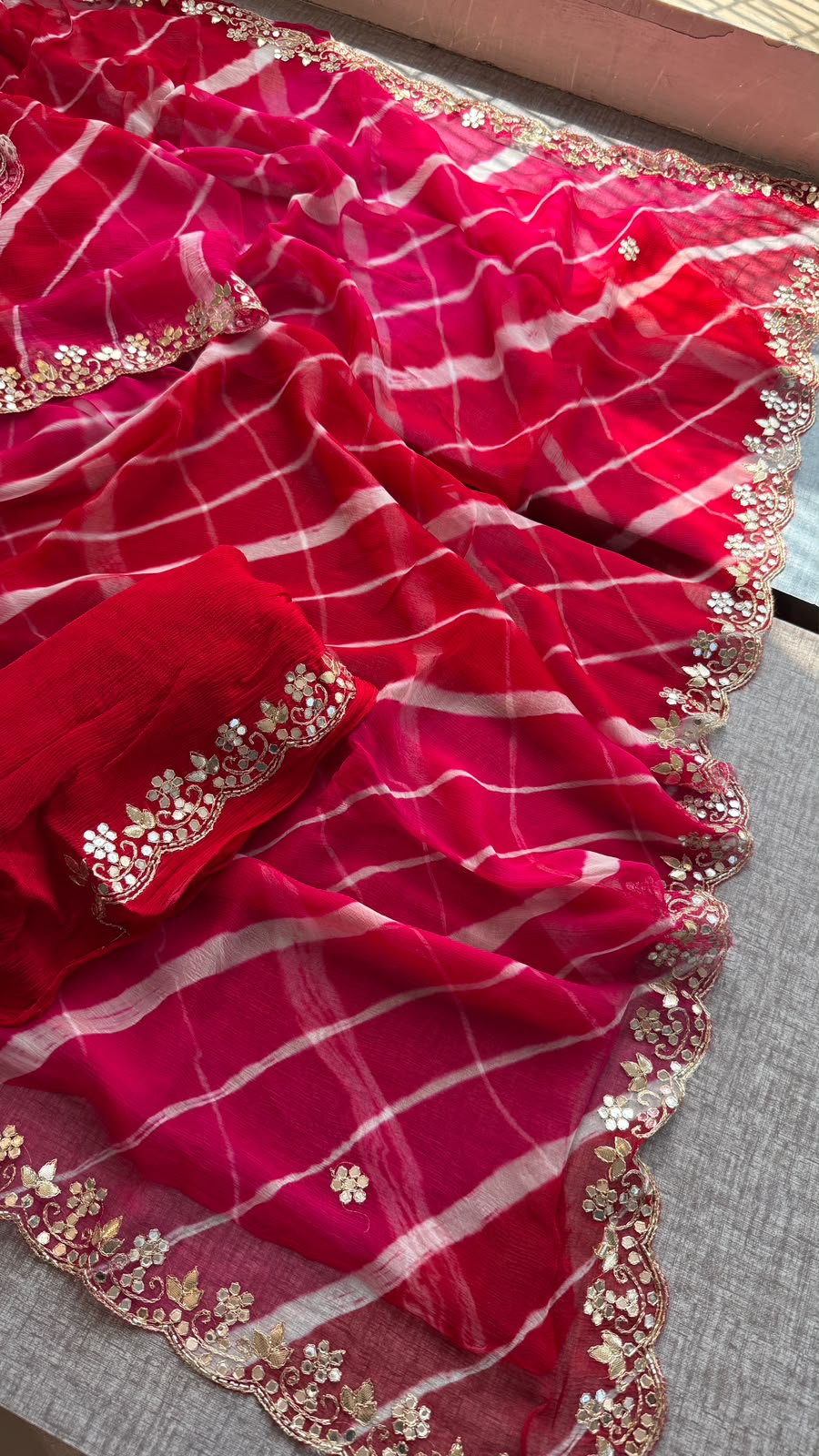 Gota Patti & Kutdana On Pure Chiffon Leheriya · 45 Artisan Hours of Work · The Rangrez Gul Edit