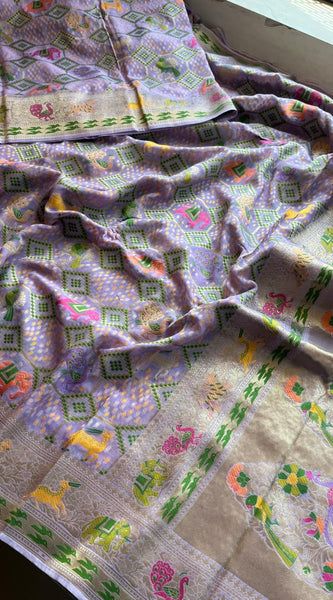Pure Heavy Khaddi Georgette Saree with Bandhani & Meena Banarasi Weaving