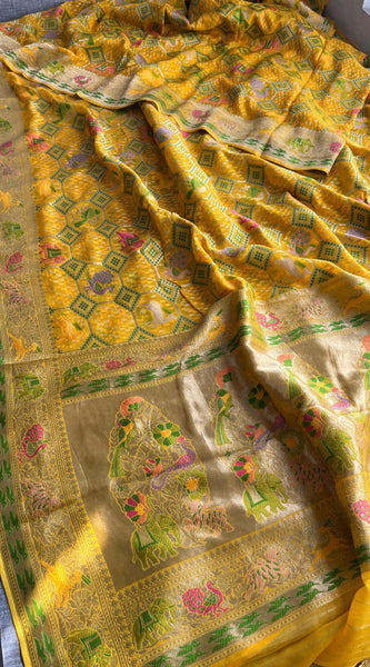 Pure Heavy Khaddi Georgette Saree with Bandhani & Meena Banarasi Weaving