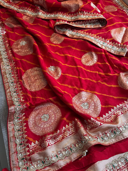 Munga Silk Saree with Zardozi & Pearl Embroidery