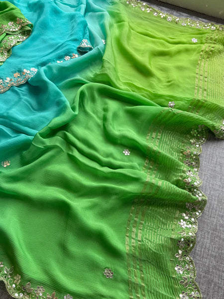Chinon Crepe Saree with Kasab & Gotapatti Embroidery
