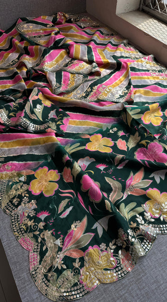 Munga Crepe Silk Saree with Kasab & Gotapatti Detailing