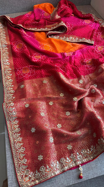 Munga Silk Banarasi Saree with Pearl, Resham & Kutdana