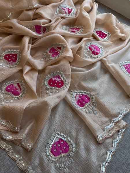 Crush Chinon Handloom Tissue Silk Saree with Pearl