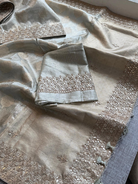 Tissue Handloom Banarasi Silk Saree with Pearl & Gotapatti