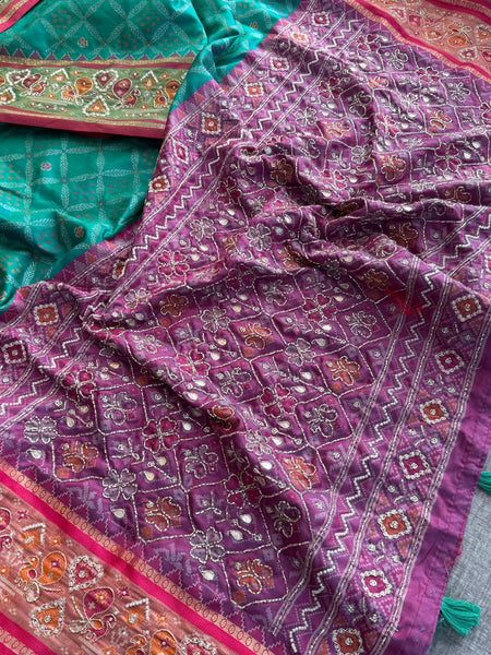 Patola Munga Banarasi Silk Saree with Zardozi & Pearl Work