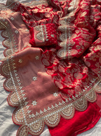 Pure Khaddi Georgette Banarasi Saree with Handcrafted Gota Patti Zardozi Sequins and Pearl Embroidery