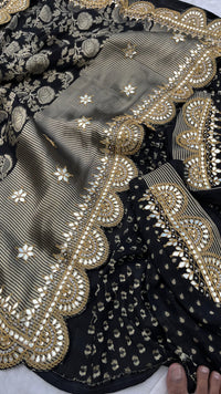 Pure Khaddi Georgette Banarasi Saree with Handcrafted Gota Patti Zardozi Sequins and Pearl Embroidery