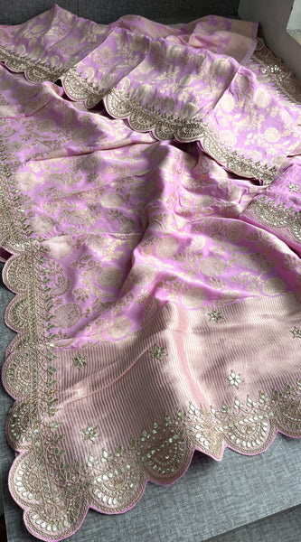 Khaddi Georgette Banarasi Saree with Pearl & Gotapatti Work