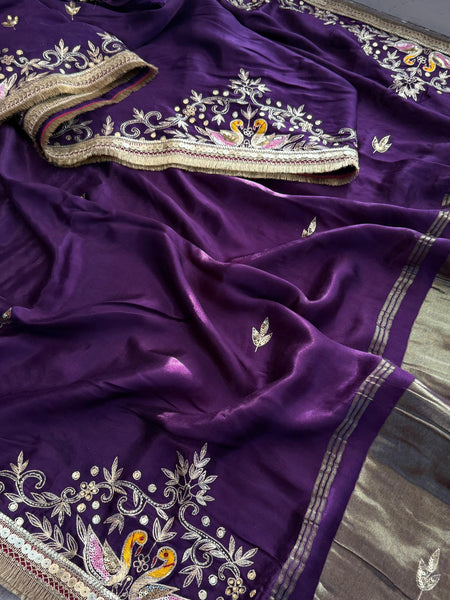 Gajji Silk Banarasi Saree with Zardozi & Pearl Detailing
