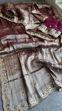 Khaddi Georgette Banarasi Silk Saree with Zardozi & Gotapatti Detailing
