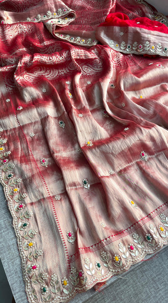 Khaddi Georgette Banarasi Silk Saree with Zardozi & Gotapatti Detailing
