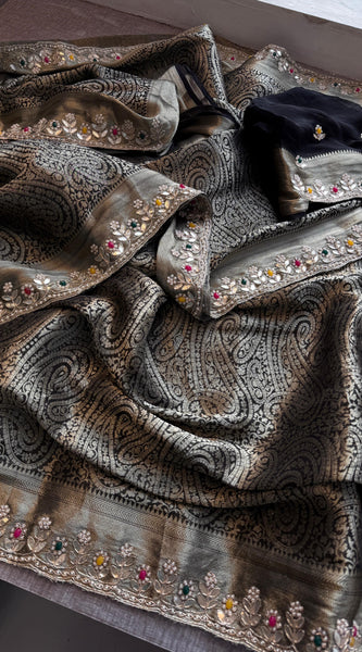 Khaddi Georgette Banarasi Silk Saree with Zardozi & Gotapatti Detailing