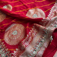 Munga Silk Saree with Zardozi & Pearl Embroidery