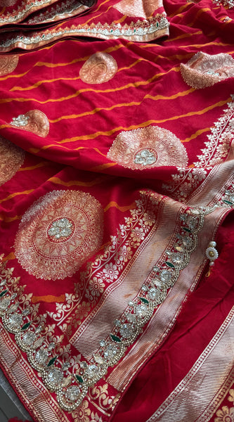 Munga Silk Saree with Zardozi & Pearl Embroidery