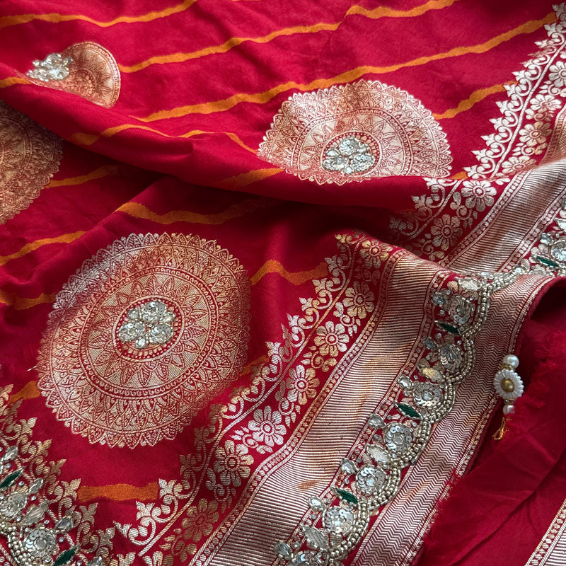 Munga Silk Saree with Zardozi & Pearl Embroidery