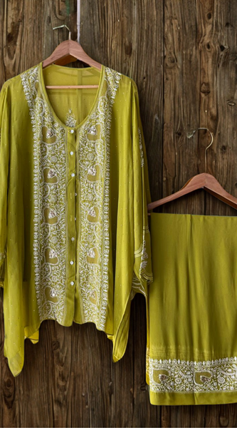 Georgette Semi-Stitched Co-ord Set with Mukaish Work