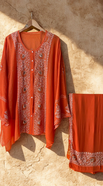 Georgette Semi-Stitched Co-ord Set with Mukaish Work