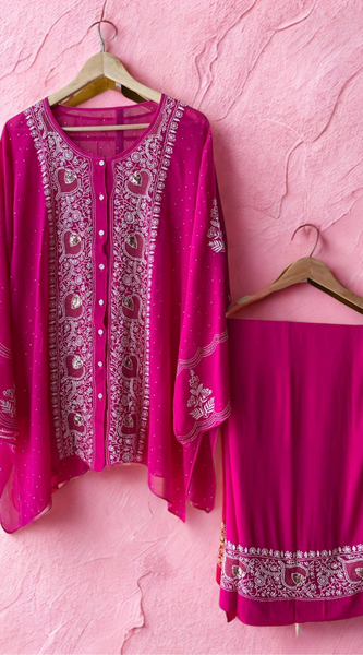 Georgette Semi-Stitched Co-ord Set with Mukaish Work