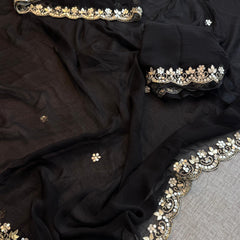 Chiffon Saree with Zardozi & Pearl Handwork