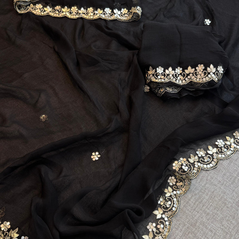 Chiffon Saree with Zardozi & Pearl Handwork