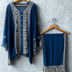 Georgette Semi-Stitched Co-ord Set with Mukaish Work