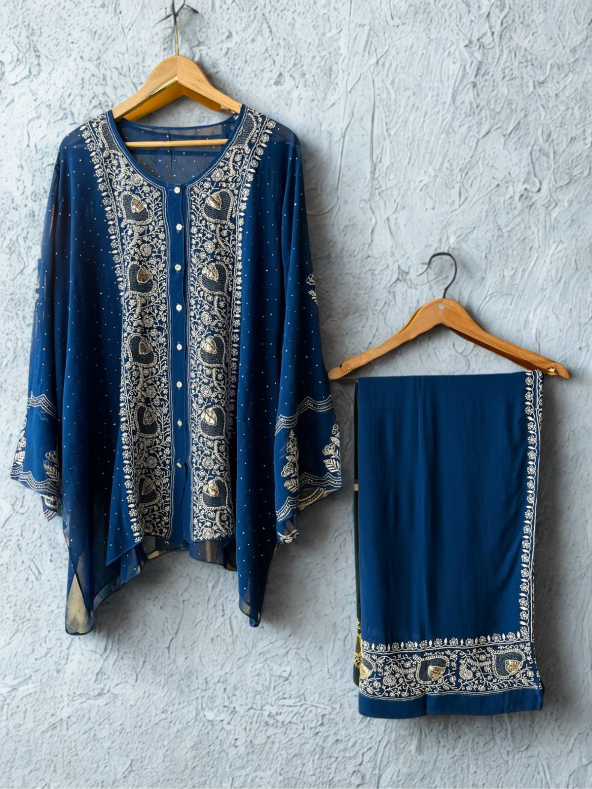 Georgette Semi-Stitched Co-ord Set with Mukaish Work