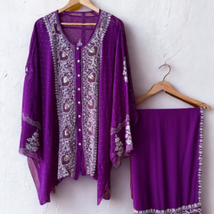 Georgette Semi-Stitched Co-ord Set with Mukaish Work
