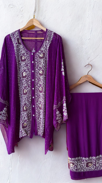 Georgette Semi-Stitched Co-ord Set with Mukaish Work