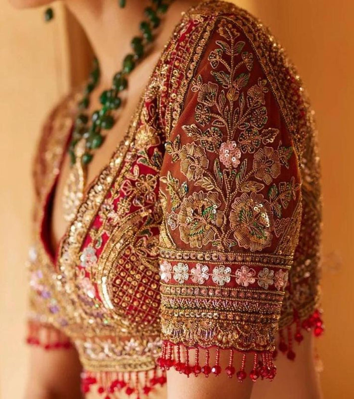 Red Beaded Heavy Top Blouse – A Glamorous Statement