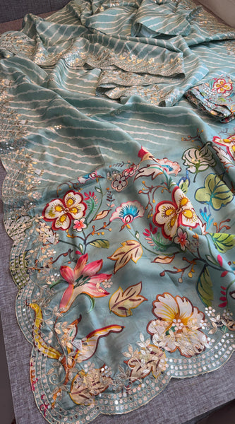 Munga Crepe Silk Saree with Gotapatti & Pearl Embroidery