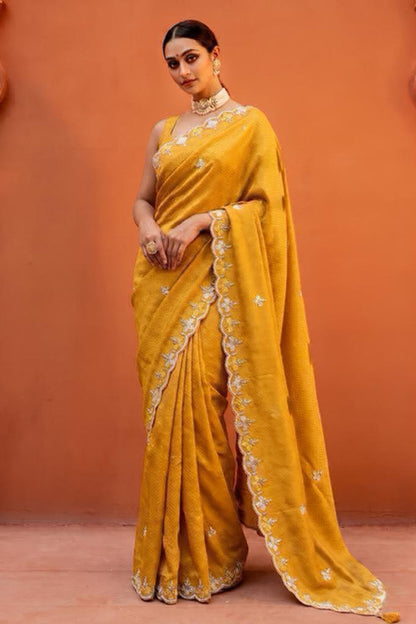 Kutdana Pearl And Sequins On Munga Silk Jacquard · 40 Artisan Hours of work · The Shringar Edit
