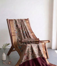 Elegant Crepe Silk Saree with Artistic Digital Floral & Bird Design