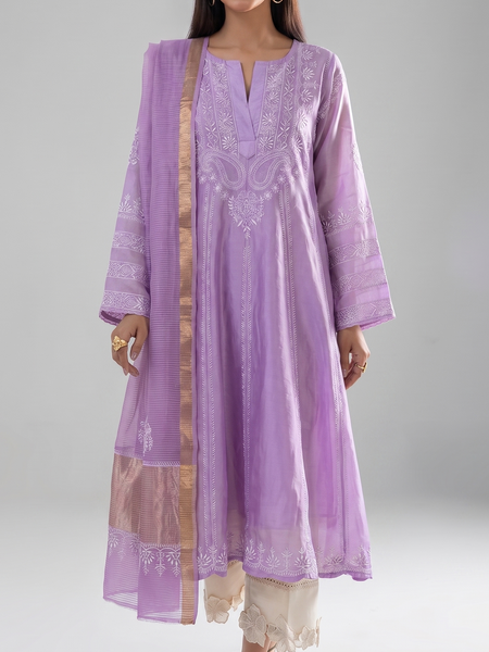 Royal Chanderi Anarkali Kurta Dupatta Set With Handcrafted Detailing