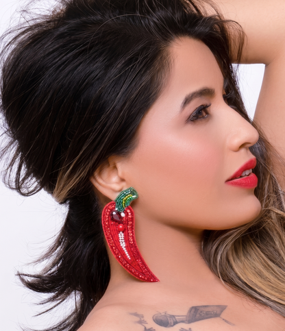 Hot Red Chic Chilli Earrings with Bugle Beads
