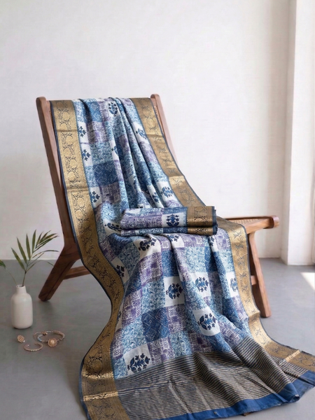 Elegant Crepe Silk Saree with Artistic Digital Floral & Bird Design