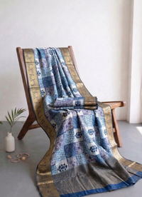 Elegant Crepe Silk Saree with Artistic Digital Floral & Bird Design