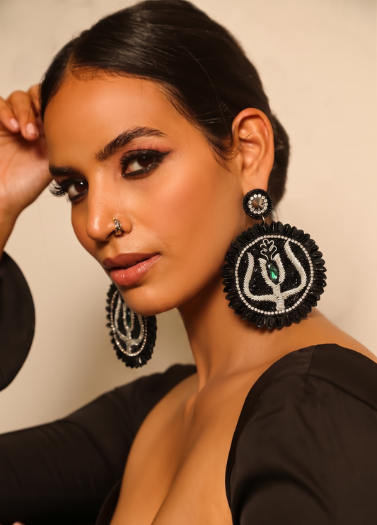 The Trishul Mandala Earrings With Black Bead Detailing