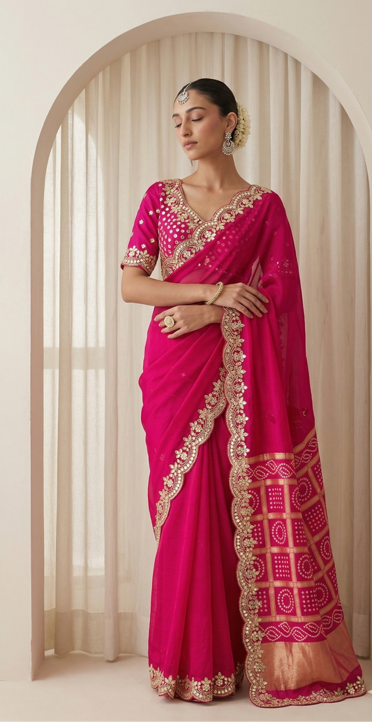 Zardozi And Gotta Patti On Pure Munga Silk Banarasi · 56 Artisan Hours of work · The Mehfil Edit
